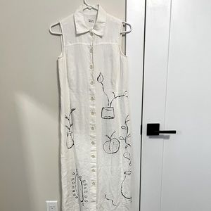 Vintage Linen Collar Dress with Front Buttons